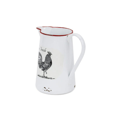 8" Black And White Metal Farm Fresh Chicken Decorative Jug HomeRoots