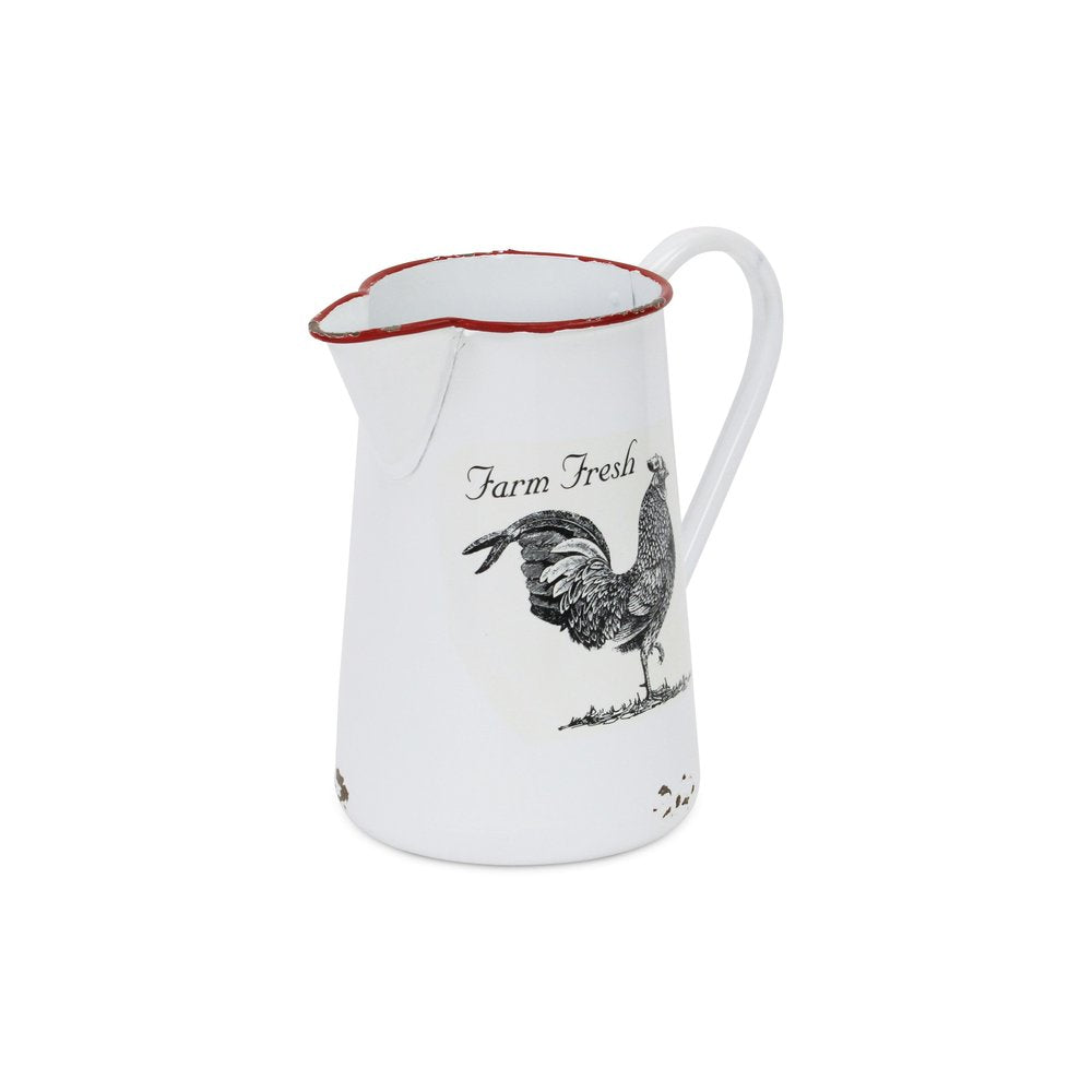 8" Black And White Metal Farm Fresh Chicken Decorative Jug HomeRoots