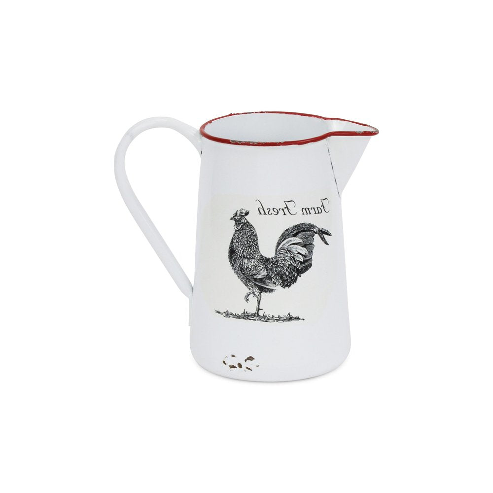8" Black And White Metal Farm Fresh Chicken Decorative Jug HomeRoots