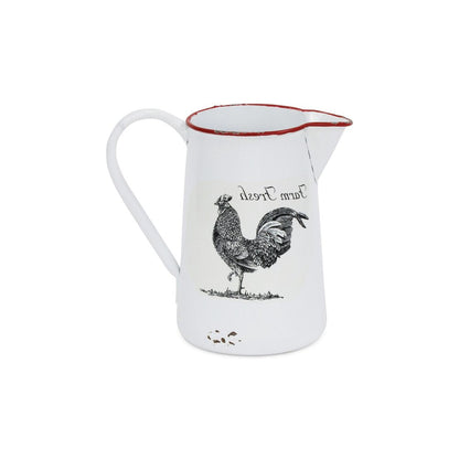8" Black And White Metal Farm Fresh Chicken Decorative Jug HomeRoots