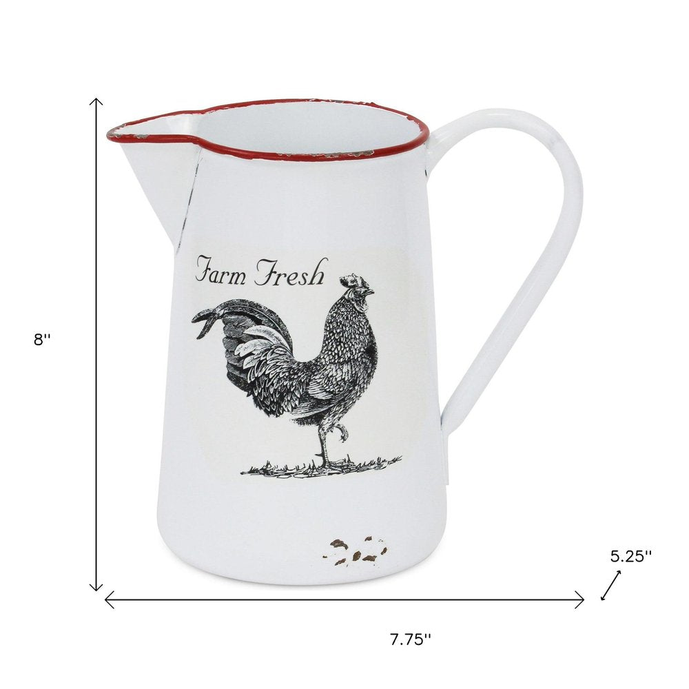 8" Black And White Metal Farm Fresh Chicken Decorative Jug HomeRoots