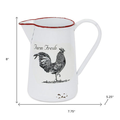 8" Black And White Metal Farm Fresh Chicken Decorative Jug HomeRoots