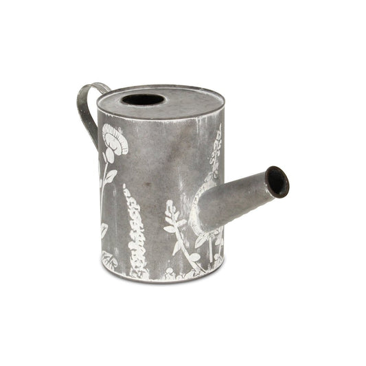 8" Gray And White Galvanized Metal Flowers Hand Painted Decorative Watering Can HomeRoots