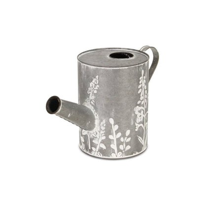8" Gray And White Galvanized Metal Flowers Hand Painted Decorative Watering Can HomeRoots