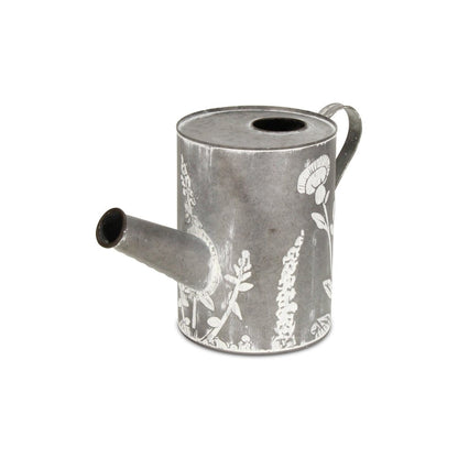 8" Gray And White Galvanized Metal Flowers Hand Painted Decorative Watering Can HomeRoots