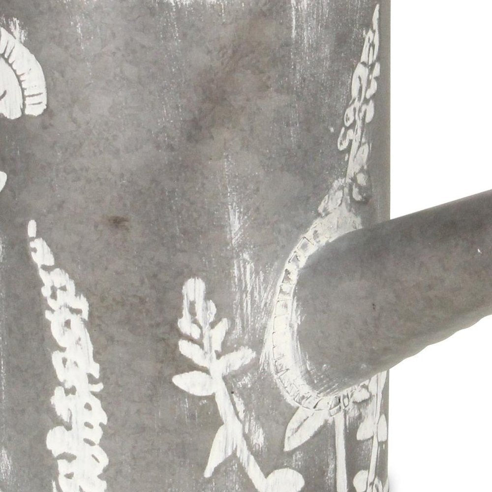 8" Gray And White Galvanized Metal Flowers Hand Painted Decorative Watering Can HomeRoots