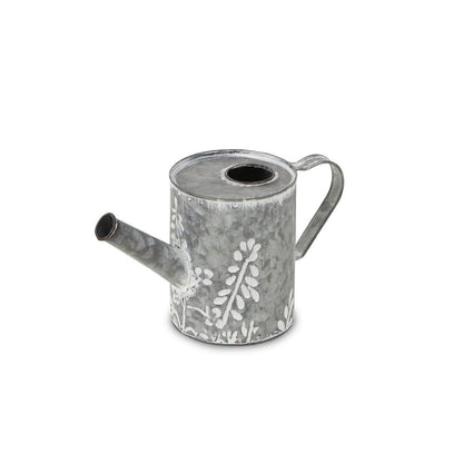6" Gray And White Galvanized Metal Flowers Hand Painted Decorative Watering Can HomeRoots