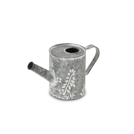 6" Gray And White Galvanized Metal Flowers Hand Painted Decorative Watering Can HomeRoots