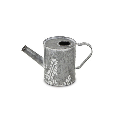 6" Gray And White Galvanized Metal Flowers Hand Painted Decorative Watering Can HomeRoots