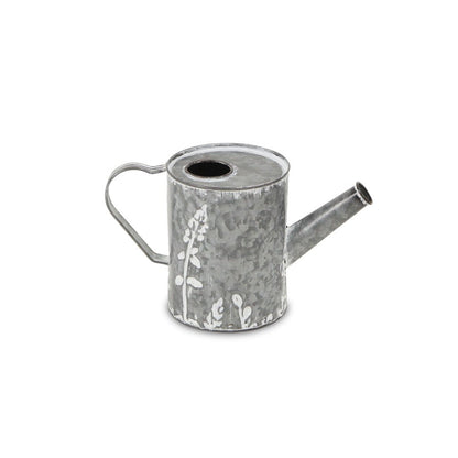 6" Gray And White Galvanized Metal Flowers Hand Painted Decorative Watering Can HomeRoots