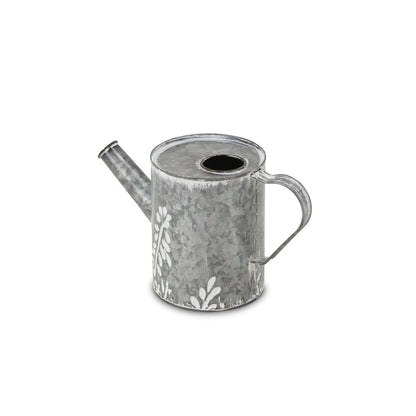 6" Gray And White Galvanized Metal Flowers Hand Painted Decorative Watering Can HomeRoots