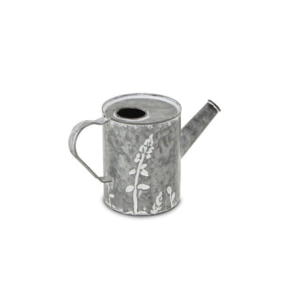 6" Gray And White Galvanized Metal Flowers Hand Painted Decorative Watering Can HomeRoots