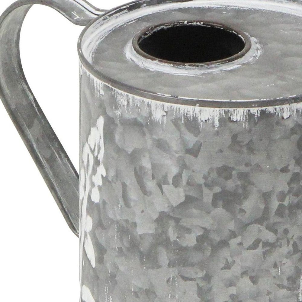 6" Gray And White Galvanized Metal Flowers Hand Painted Decorative Watering Can HomeRoots