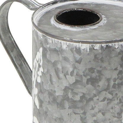 6" Gray And White Galvanized Metal Flowers Hand Painted Decorative Watering Can HomeRoots