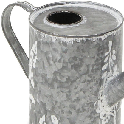 6" Gray And White Galvanized Metal Flowers Hand Painted Decorative Watering Can HomeRoots