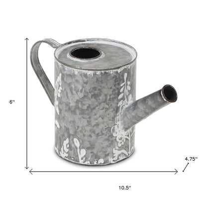 6" Gray And White Galvanized Metal Flowers Hand Painted Decorative Watering Can HomeRoots