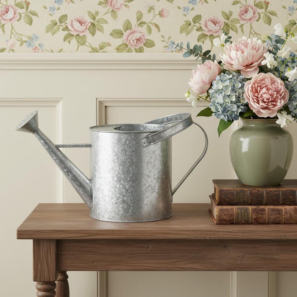 9" Gray Galvanized Metal Decorative Watering Can HomeRoots