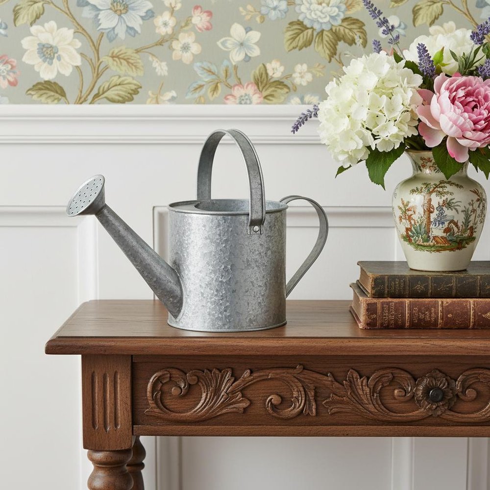 7" Gray Galvanized Metal Decorative Watering Can HomeRoots