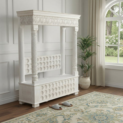 70" White Floral Solid Wood Storage Bench With Flip Top HomeRoots