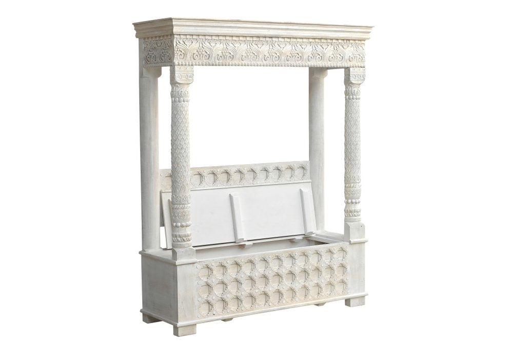 70" White Floral Solid Wood Storage Bench With Flip Top HomeRoots