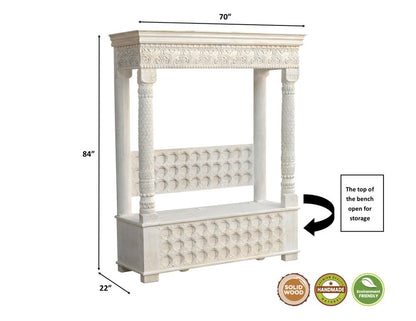 70" White Floral Solid Wood Storage Bench With Flip Top HomeRoots