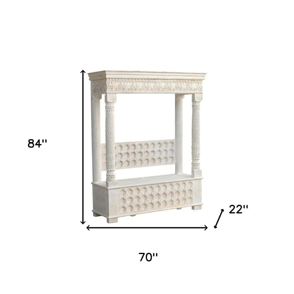 70" White Floral Solid Wood Storage Bench With Flip Top HomeRoots