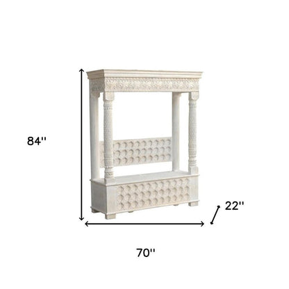 70" White Floral Solid Wood Storage Bench With Flip Top HomeRoots