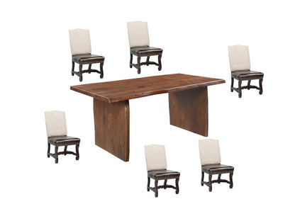 Seven Piece Brown Solid Wood Dining Set with Six Chairs HomeRoots