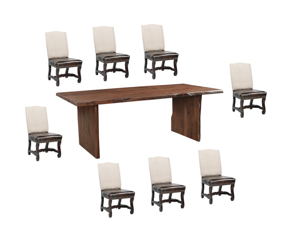 Nine Piece Brown Solid Wood Dining Set with Eight Chairs HomeRoots