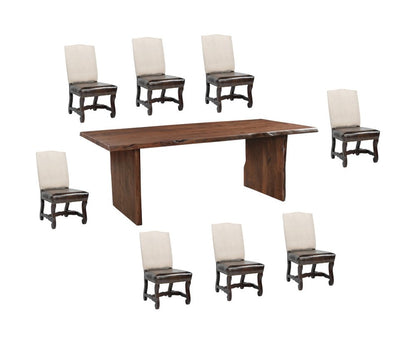 Nine Piece Brown Solid Wood Dining Set with Eight Chairs HomeRoots