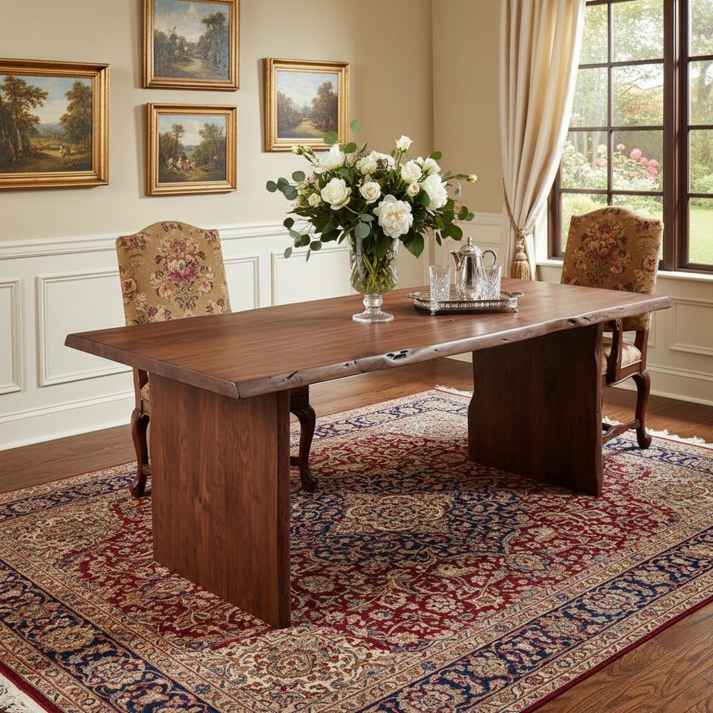 84" Brown Solid Wood Live Edge Sled Base Dining Table — view 7