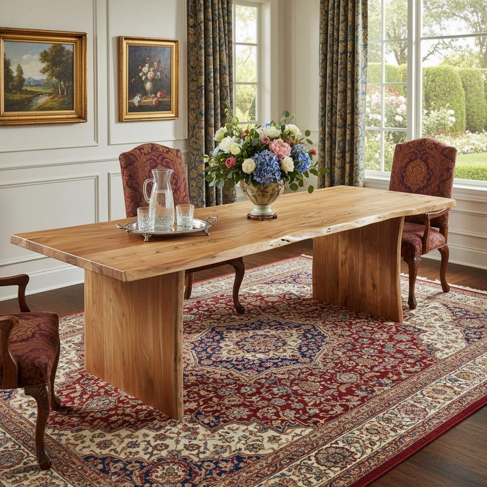 108" Natural Solid Wood Live Edge Sled Base Dining Table — view 8