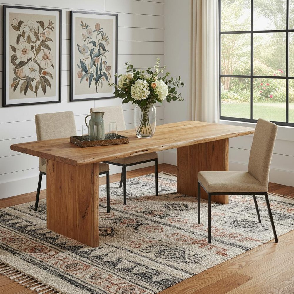 108" Natural Solid Wood Live Edge Sled Base Dining Table — view 11