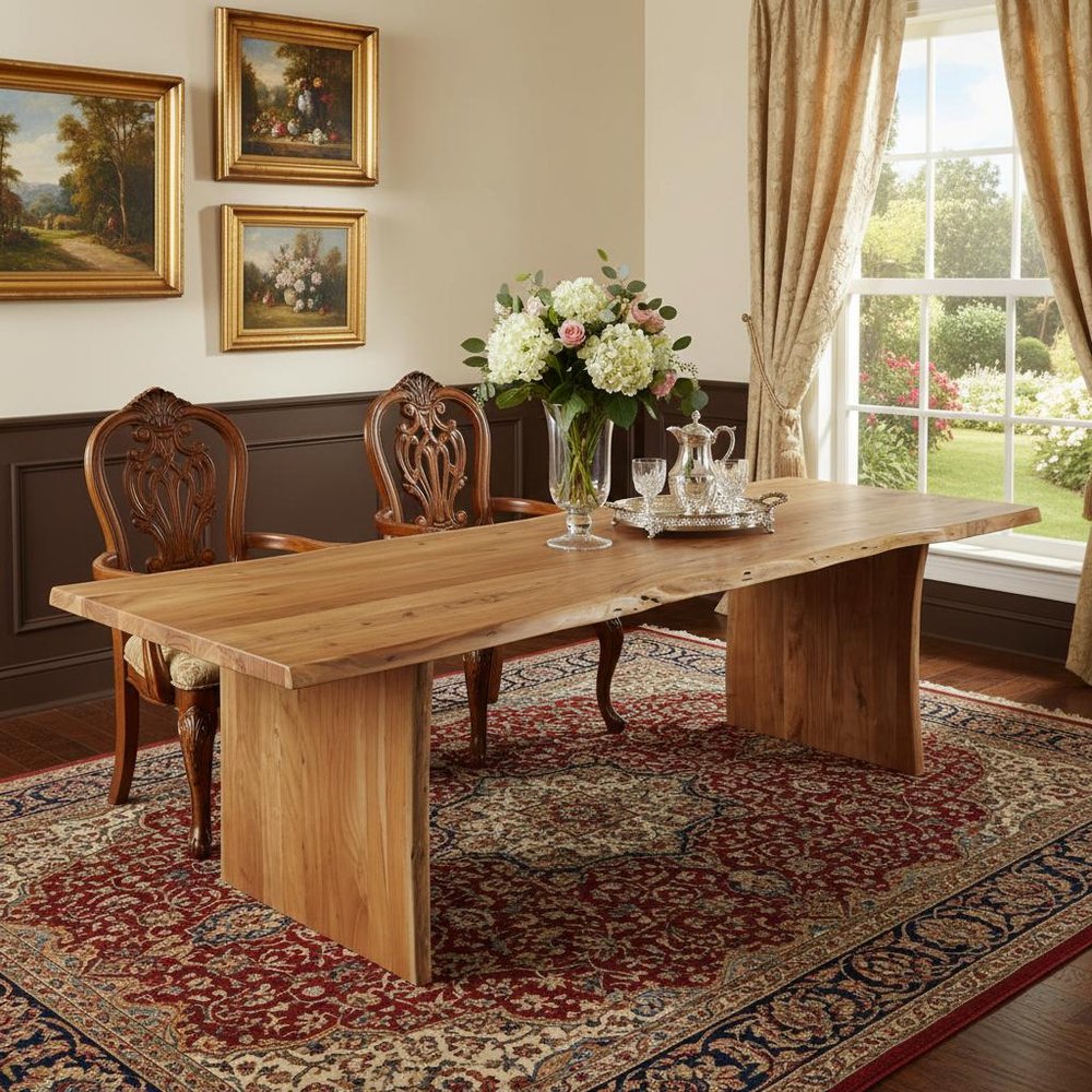 120" Brown Solid Wood Live Edge Sled Base Dining Table — view 10