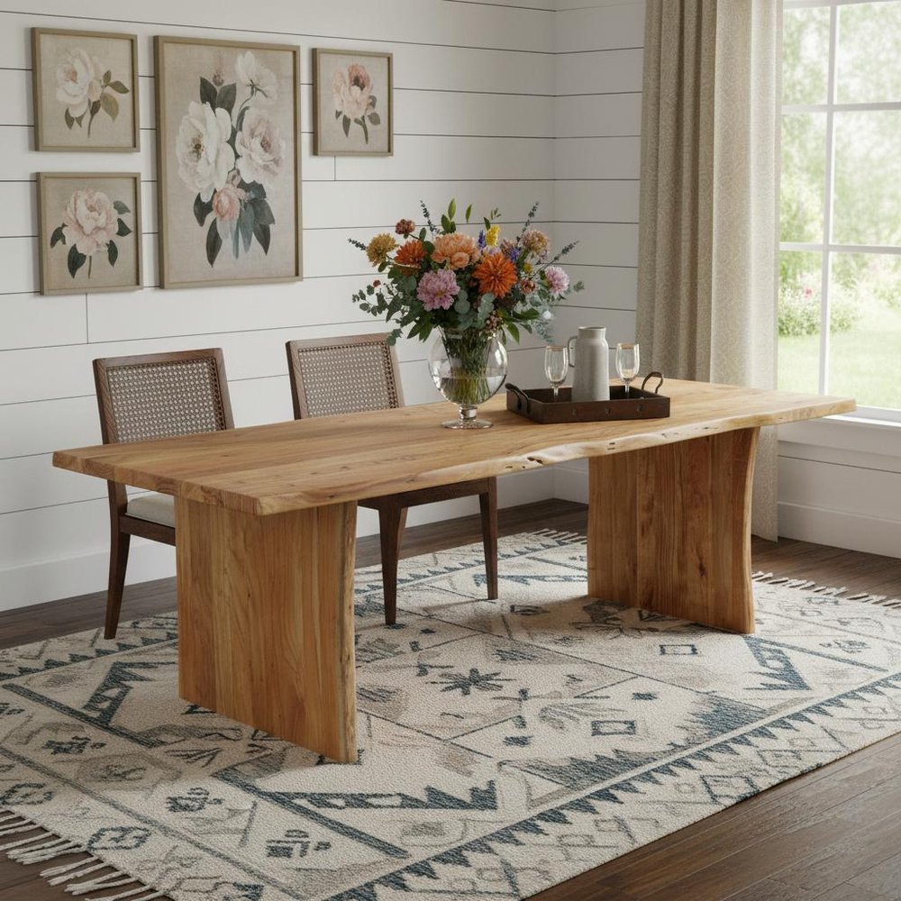 120" Brown Solid Wood Live Edge Sled Base Dining Table — view 11