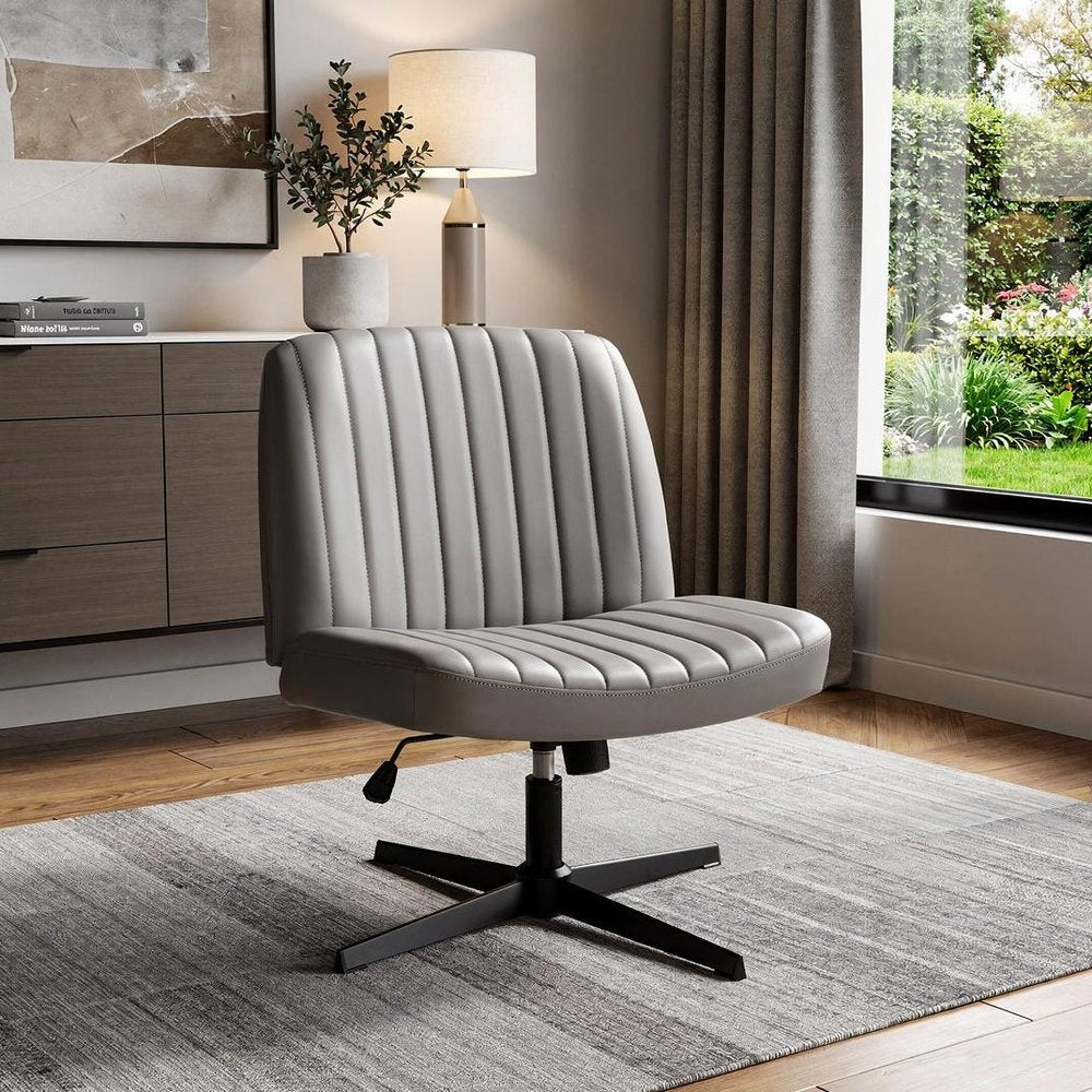 19" Gray and Black Tufted Heavy Duty Plastic Swivel Lounge Chair HomeRoots