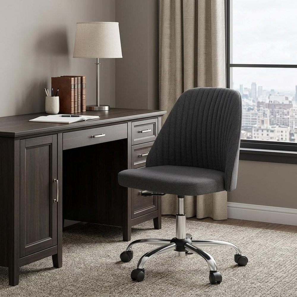 Dark Gray and Silver Adjustable Height Swivel Rolling Office Chair HomeRoots