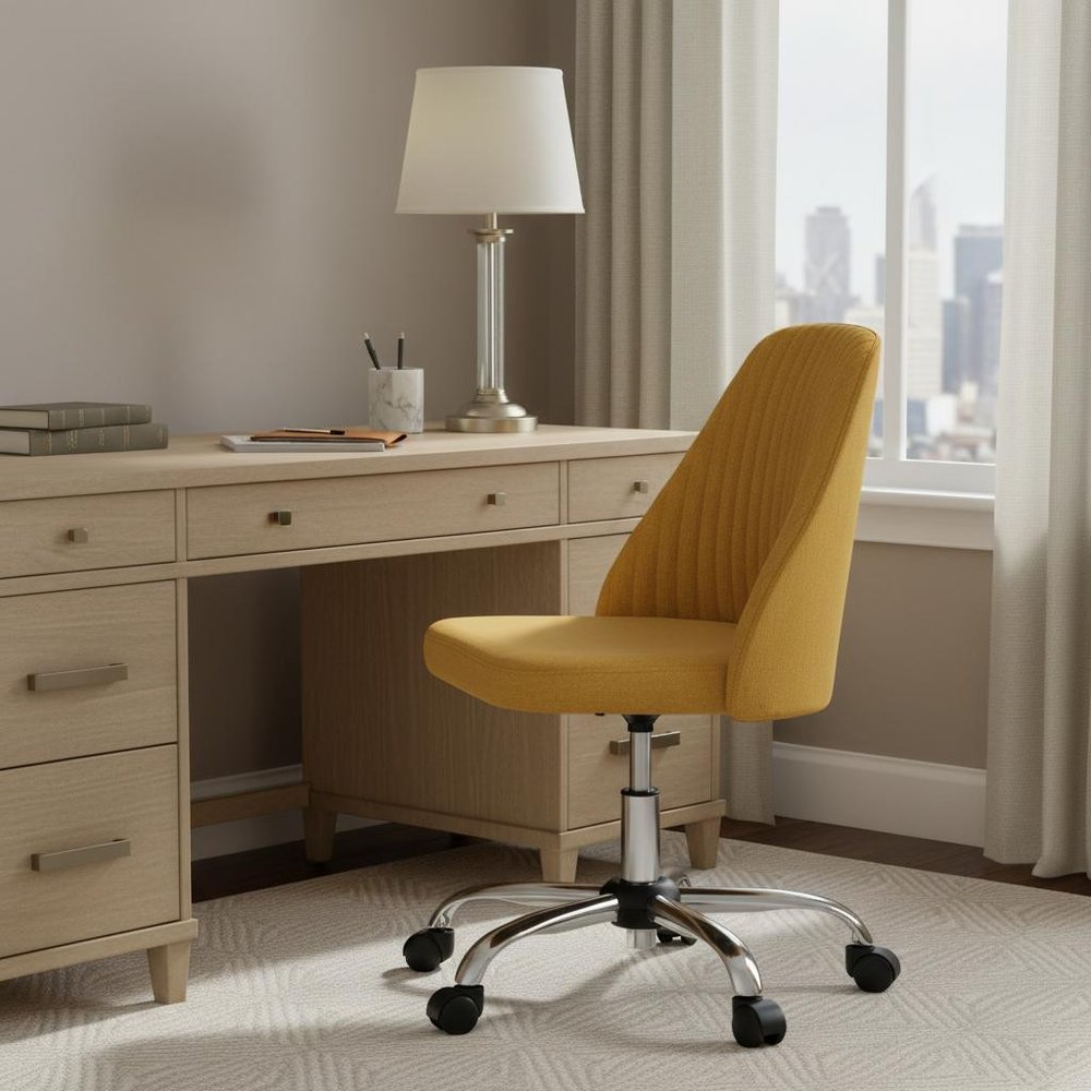 Yellow and Silver Adjustable Height Swivel Rolling Office Chair HomeRoots