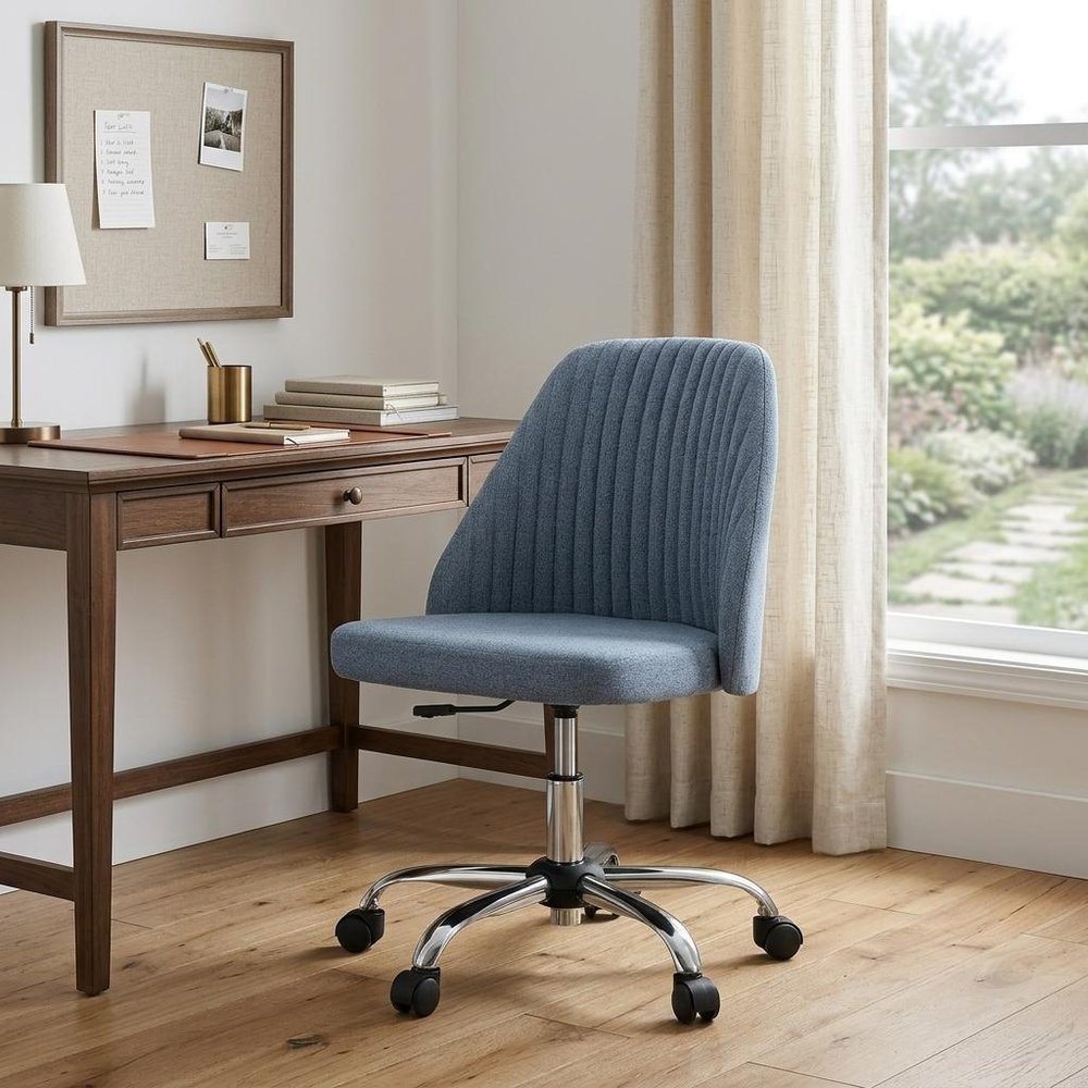 Blue and Silver Adjustable Height Swivel Rolling Office Chair HomeRoots