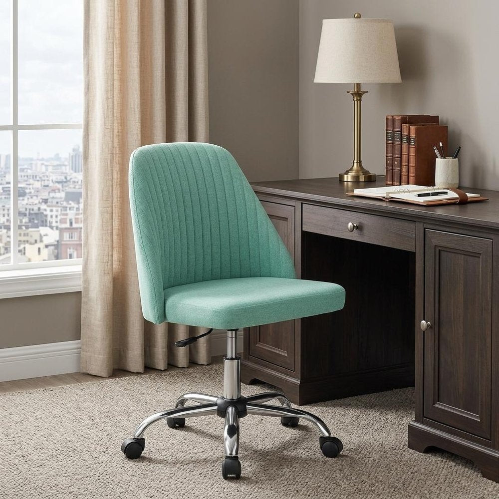 Green and Silver Adjustable Height Swivel Rolling Office Chair HomeRoots