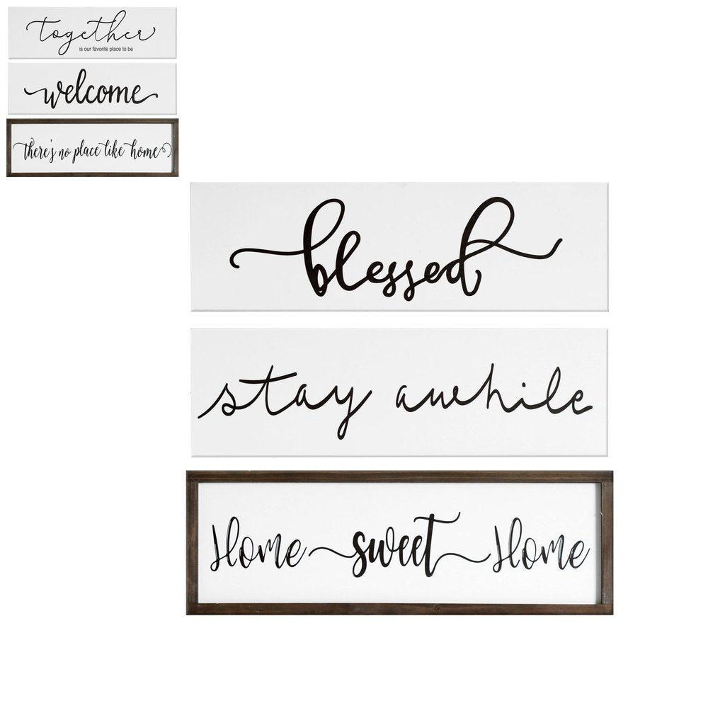 24" X 9" White And Black "Bless", "Stay A While", "Home Sweet Home" Wood Wall Decor — view 1