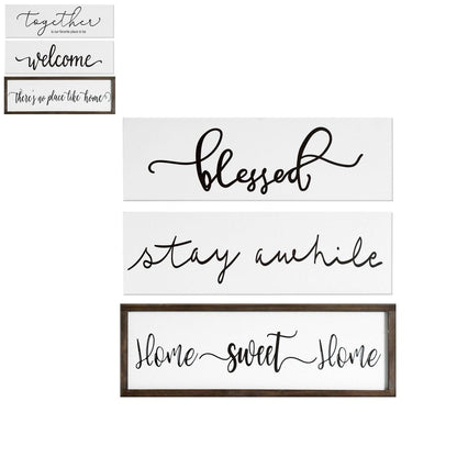 24" X 9" White And Black "Bless", "Stay A While", "Home Sweet Home" Wood Wall Decor