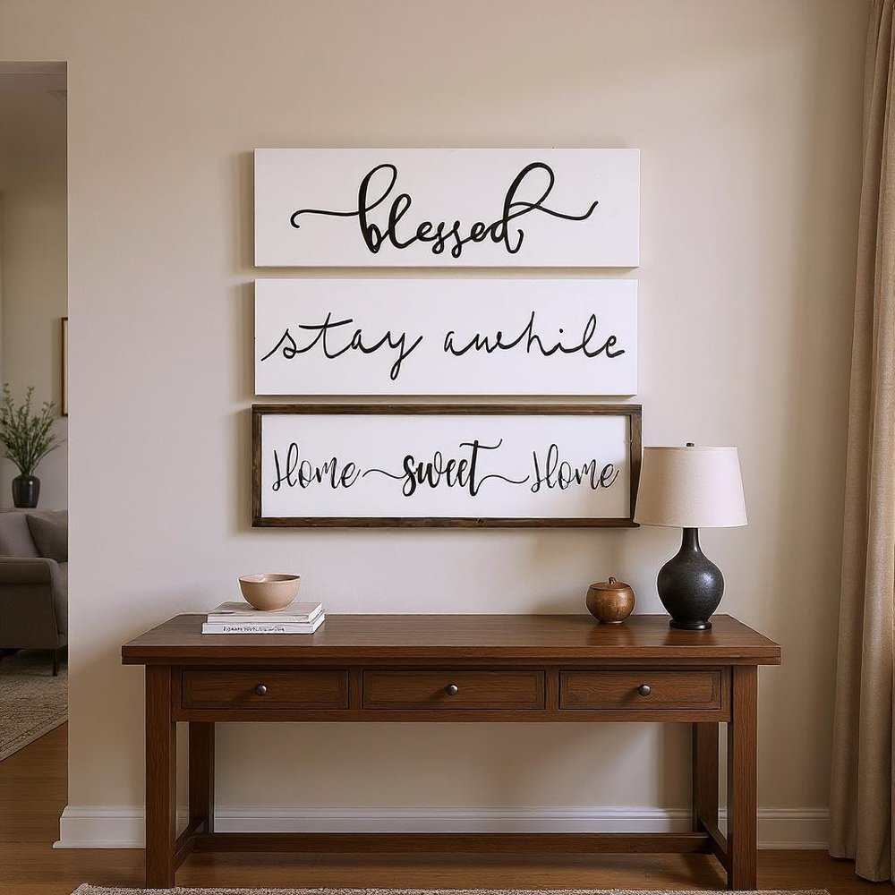 24" X 9" White And Black "Bless", "Stay A While", "Home Sweet Home" Wood Wall Decor — view 5