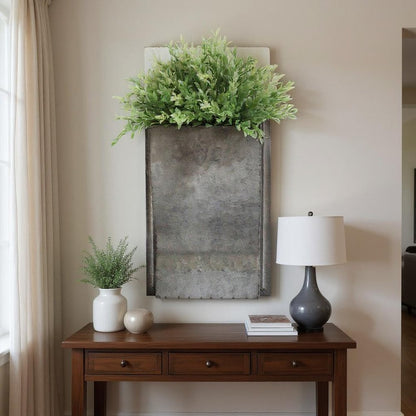 19" X 8" Silver And Green Wood Hanging Wall Decor