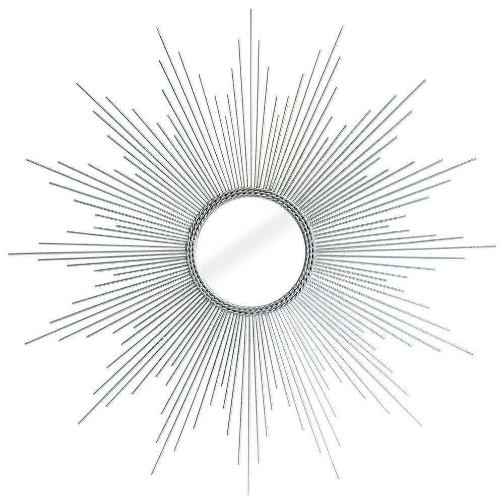 32" Silver Metal Sunburst Geometric Framed Accent Mirror HomeRoots
