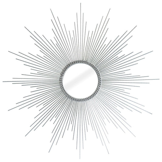 32" Silver Metal Sunburst Geometric Framed Accent Mirror HomeRoots