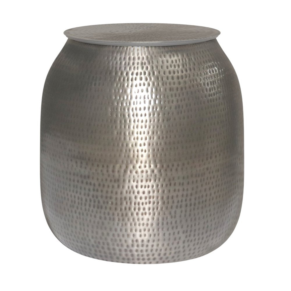 21" Hammered Silver Distressed Iron Round Drum End Table And Trunk Storage — view 2