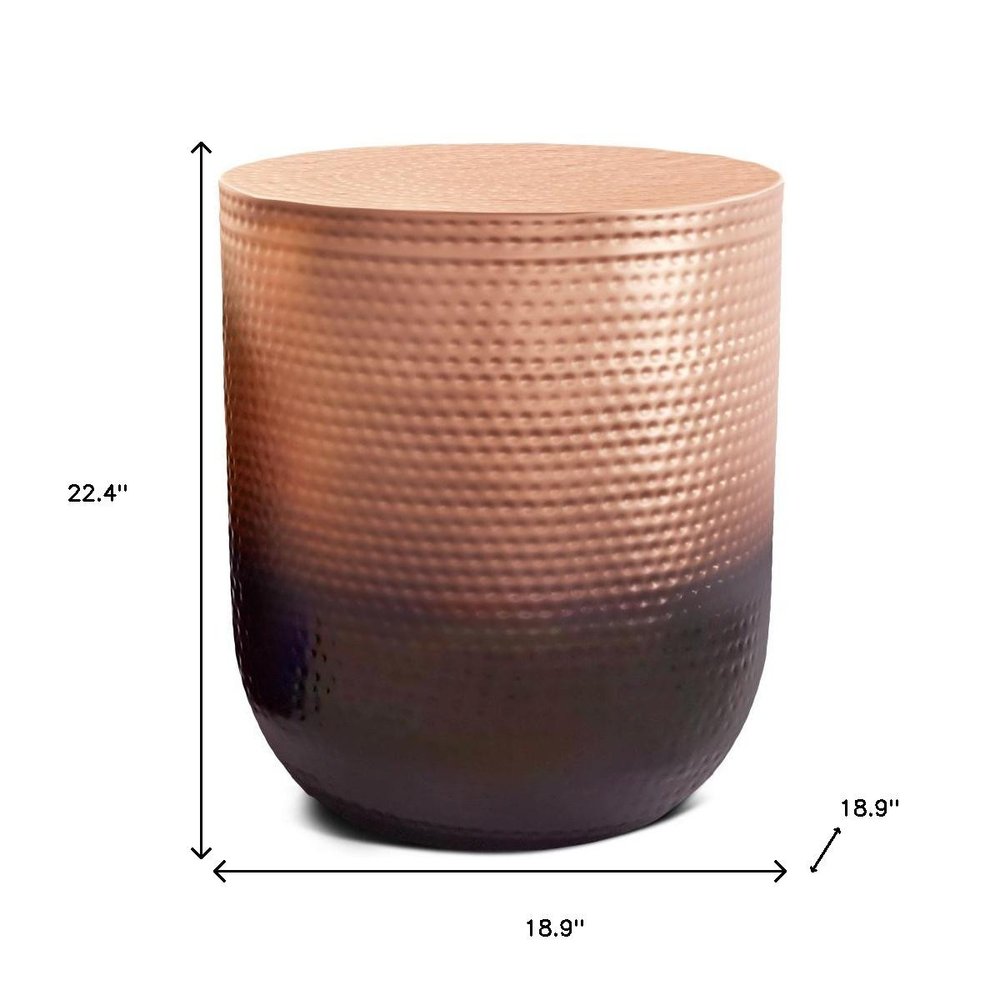 22" Hammered Copper and Black Iron Round Drum End Table — view 1