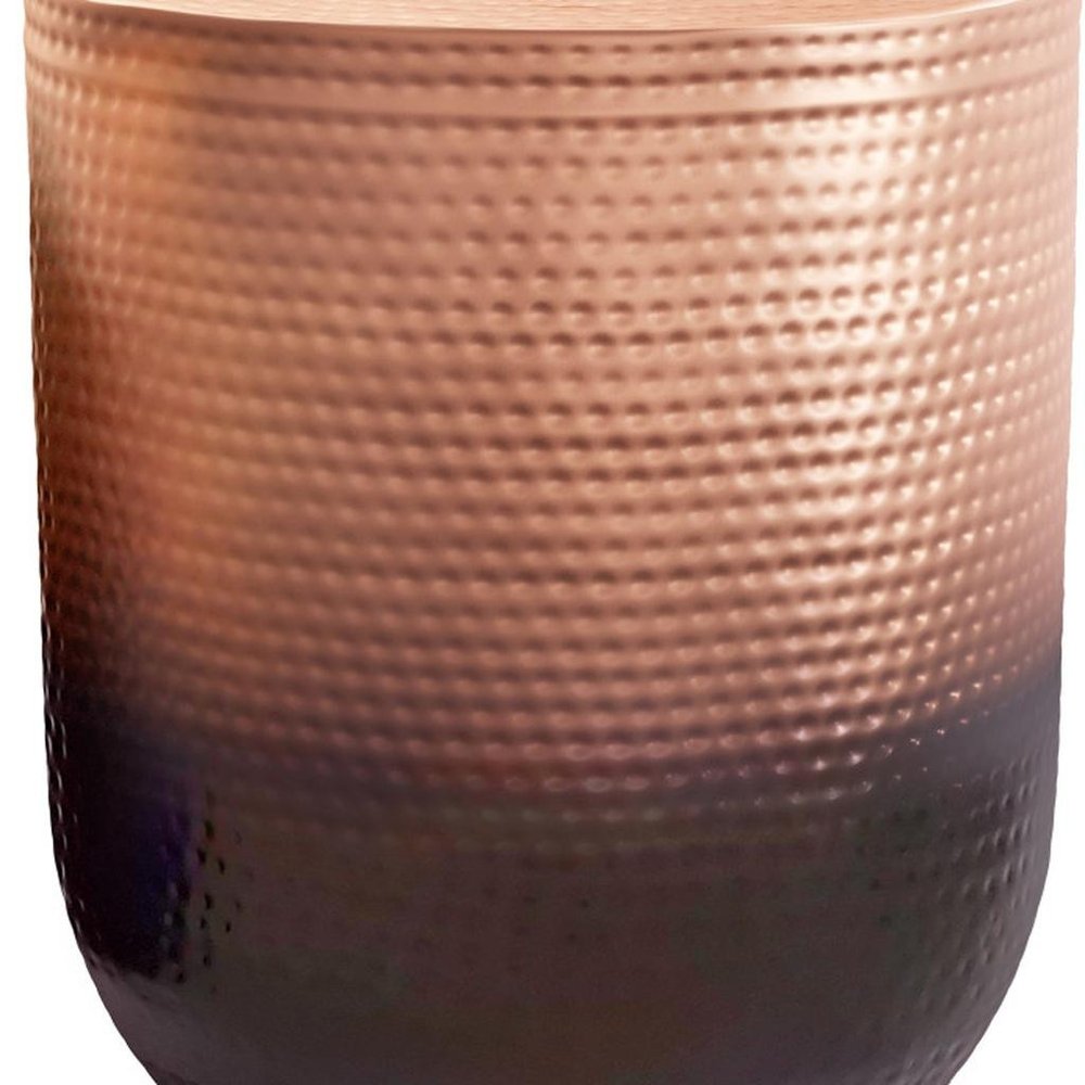 22" Hammered Copper and Black Iron Round Drum End Table HomeRoots