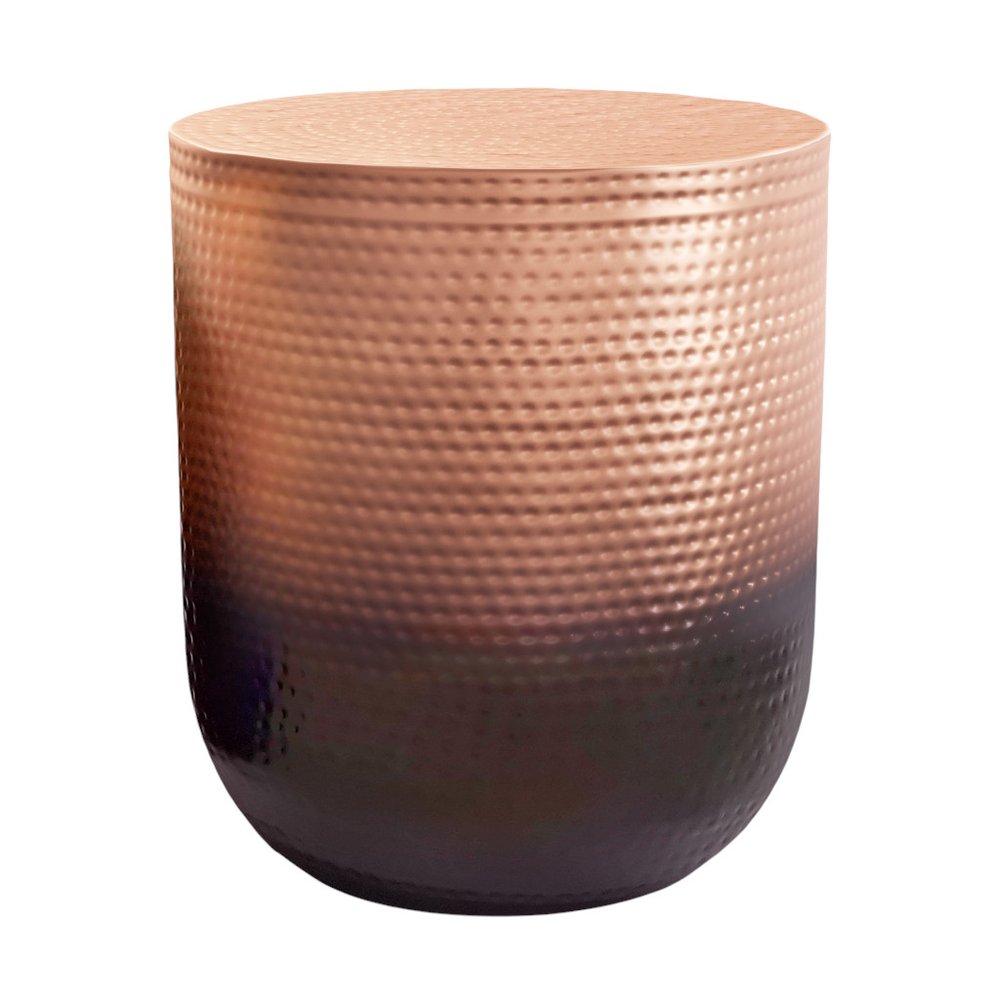 22" Hammered Copper and Black Iron Round Drum End Table HomeRoots